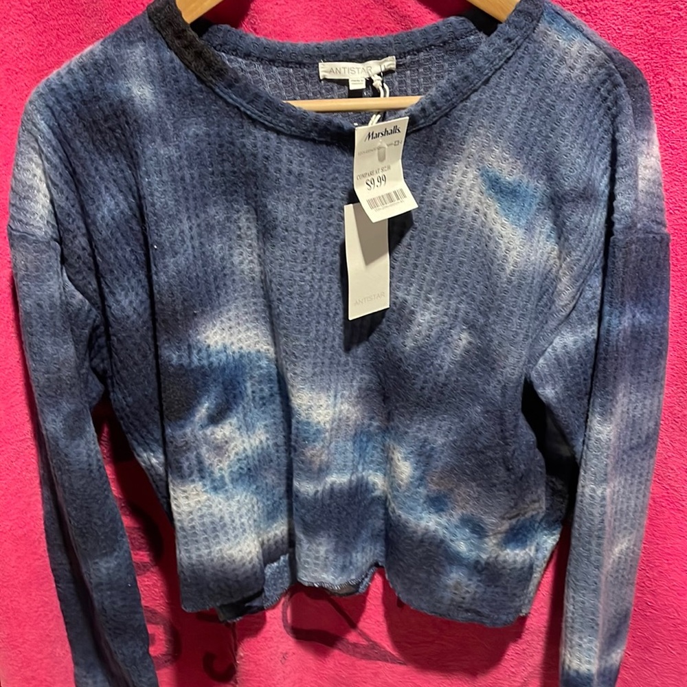 Blue dyed cropped long sleeve womens large